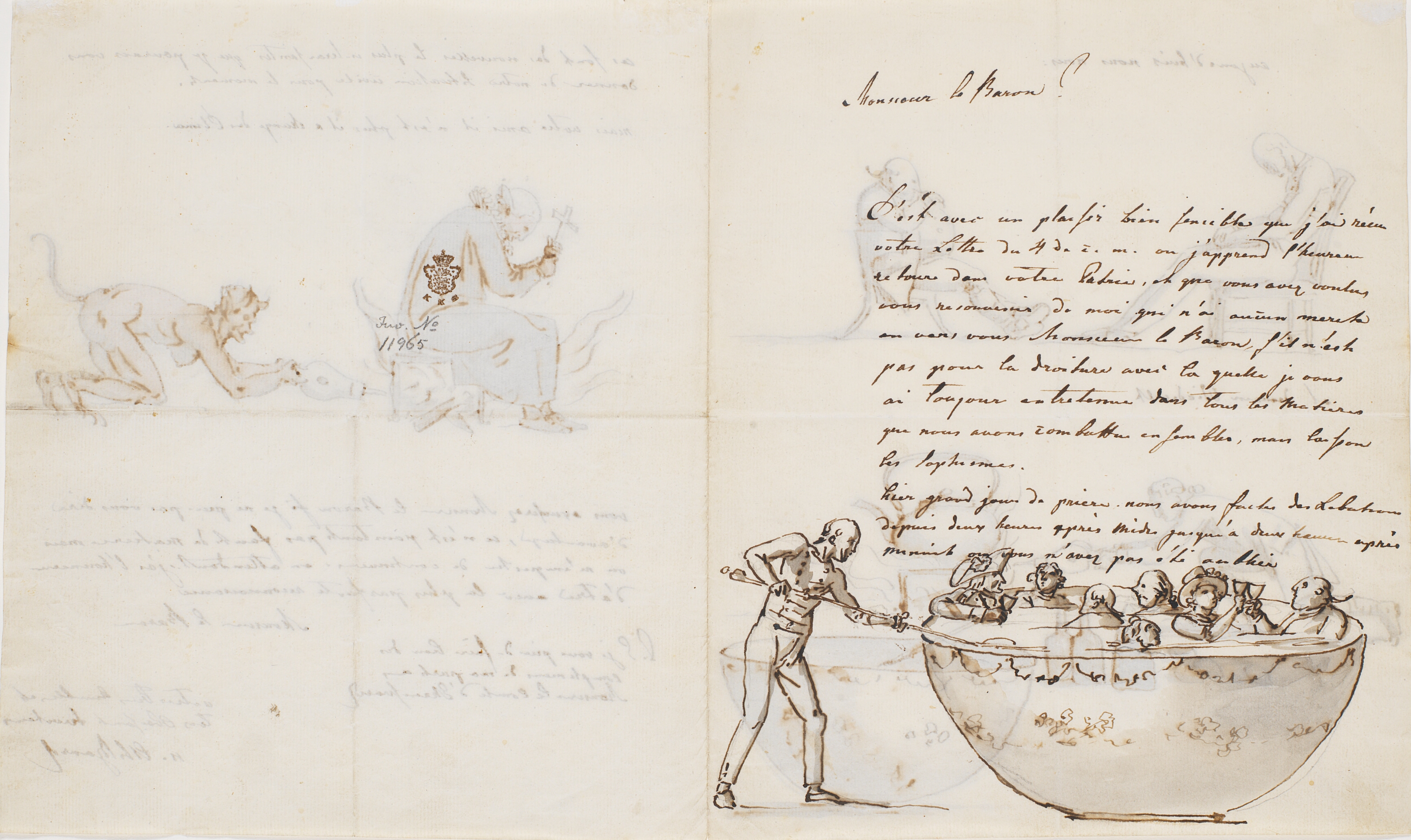 Brev til Baron de Geer med tegninger (verso)